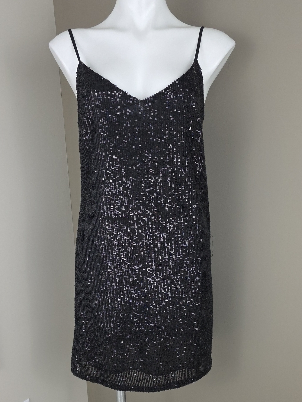 Banana Republic Black Sequin Cocktail Slip Dress With Spaghetti Straps Size 4